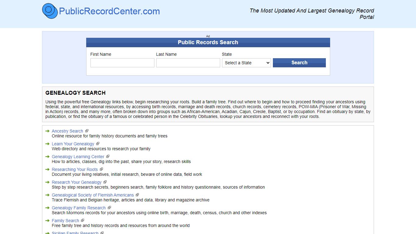 Genealogy and Ancestry Directory - Public record center